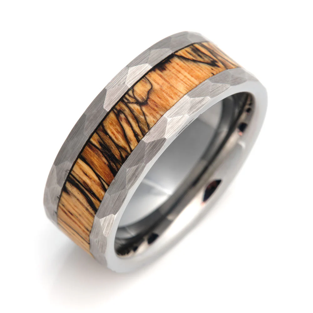Artisan Hammered Tungsten Comfort Fit Inlay Ring Core - Image 3
