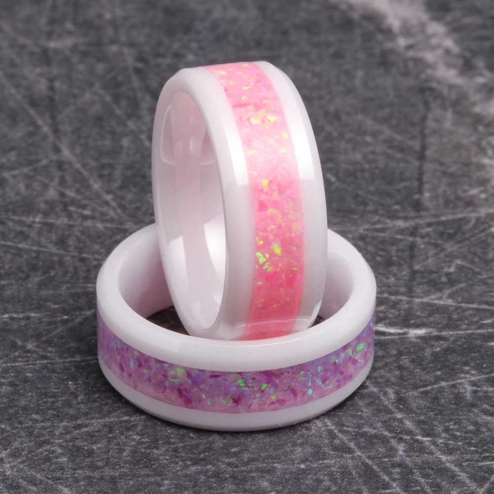 Artisan White Ceramic Inlay Comfort Fit Ring Core 8mm - Image 3