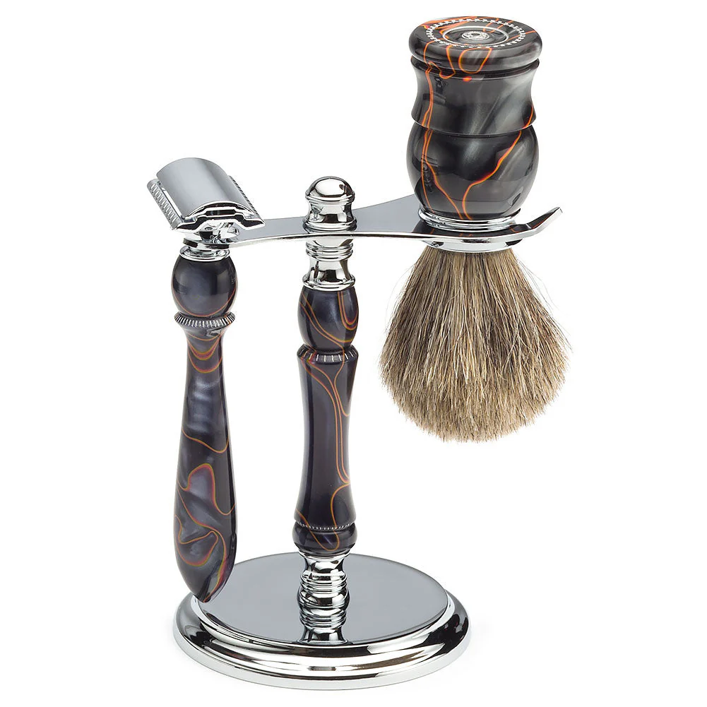 Classic Razor & Shaving Brush Stand Kit - Gun Metal - Image 2